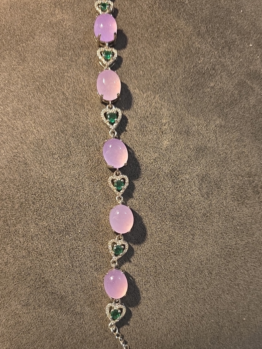 Lavender Jade & Emerald Heart Silver Bracelet - Women Jewelry